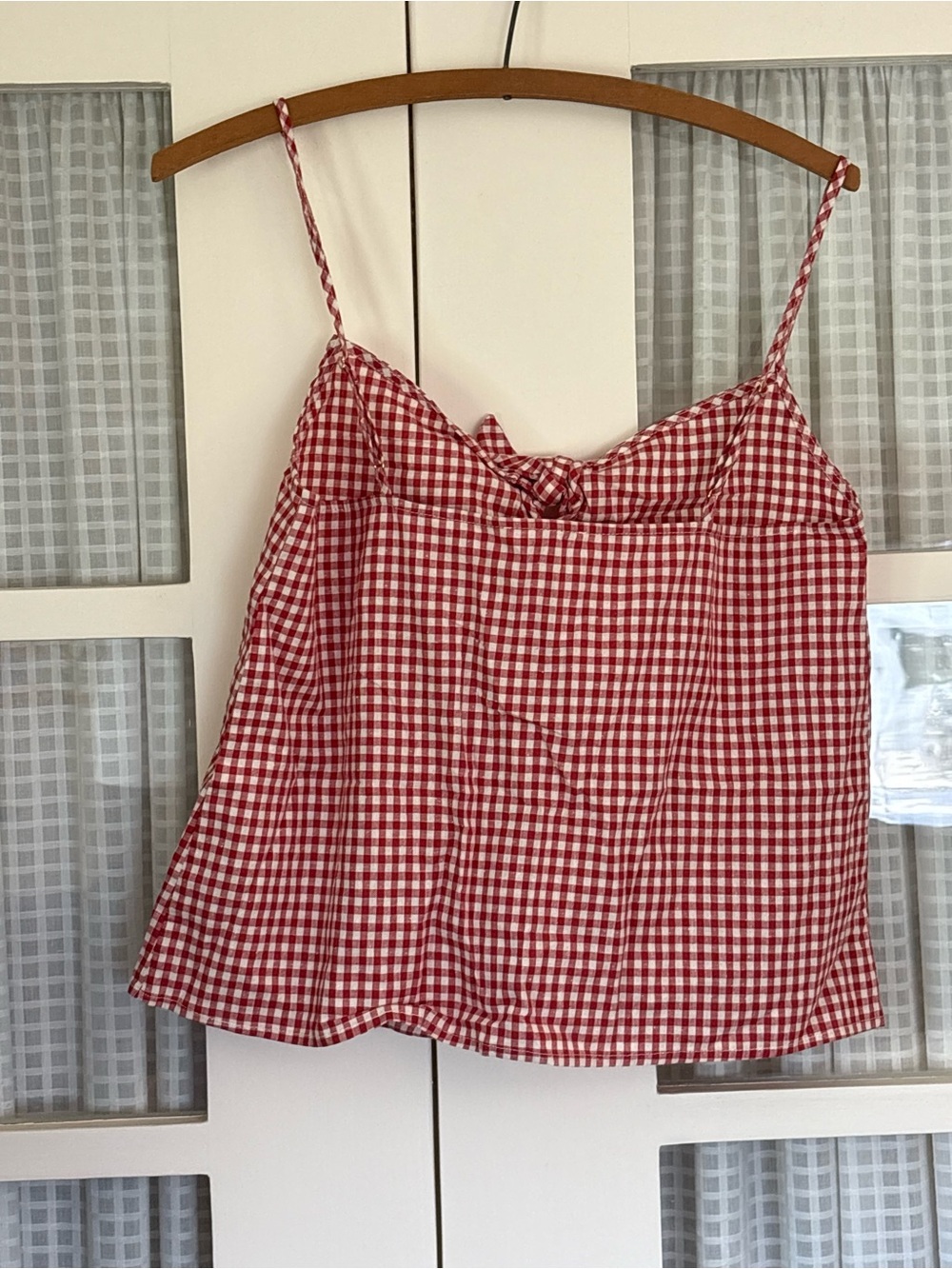 Sezane Red Gingham Tie-Front Camisole - Picture 4 of 6